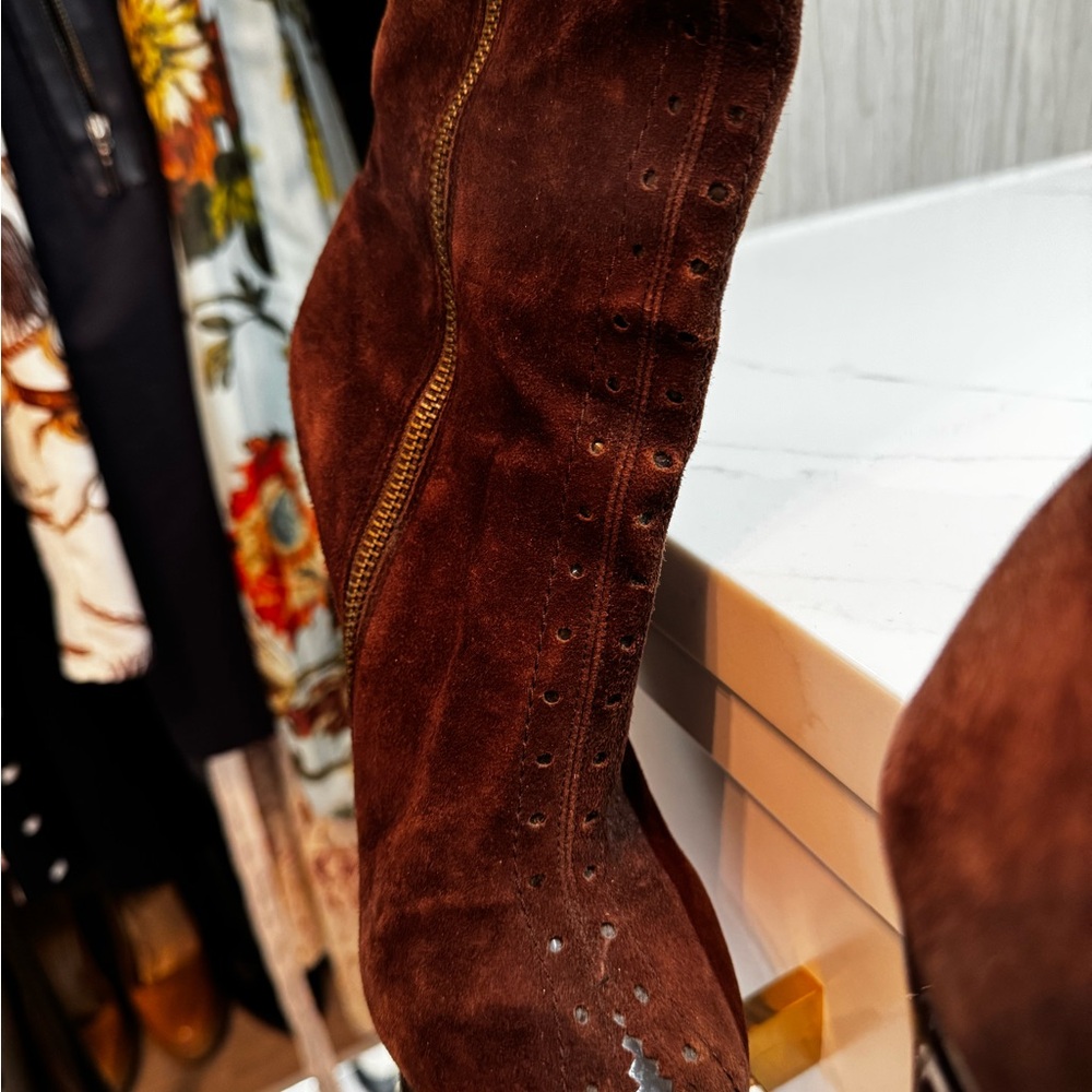 Bebe Brown Suede Stiletto Women's Boots - Picture 3 of 8